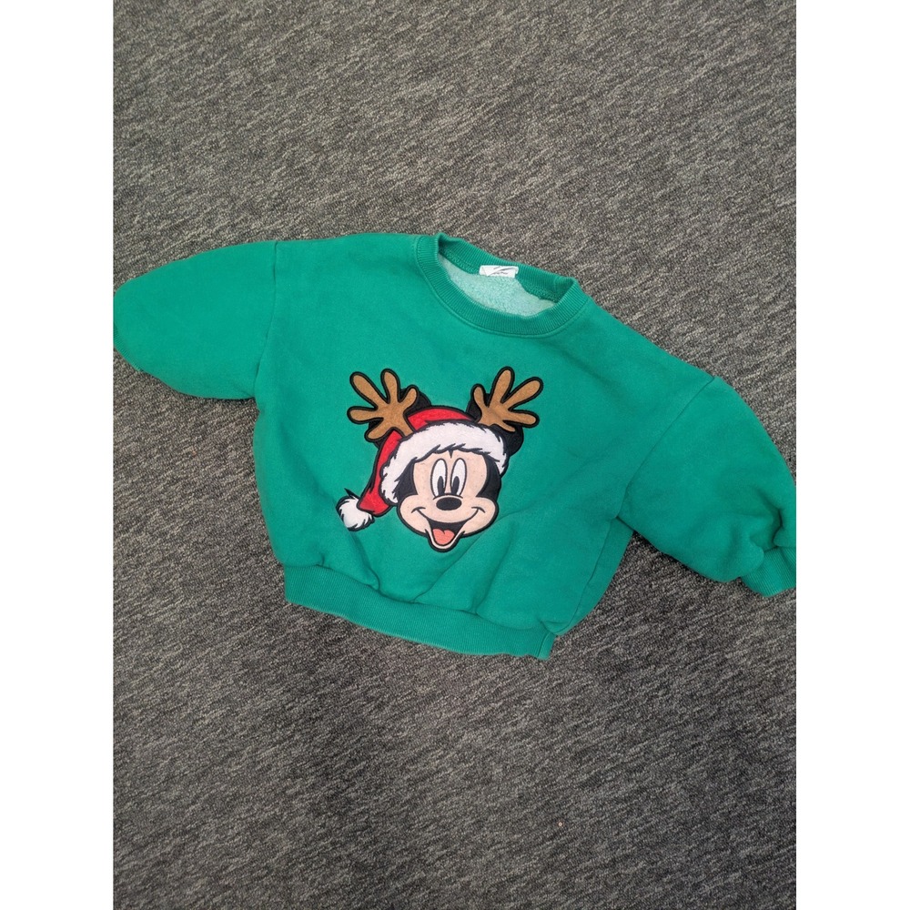 Disney Toddler's Size XS Mickey Mouse‎ Reindeer Christmas Green Sweatshirt